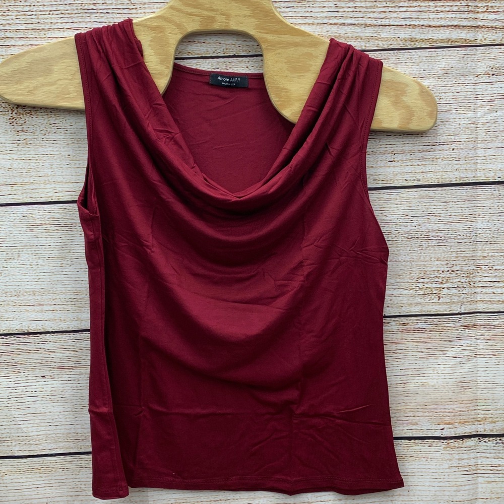 Amore All.F.Y‎ Women's Burgundy Cowl Neck Stretch Tank Top 2X Large New
